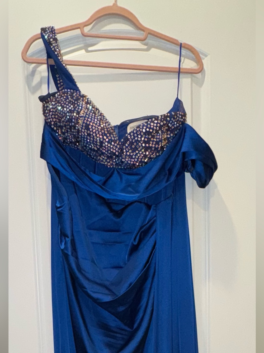Blue One-Shoulder Sequin Evening Dress
